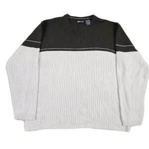 Vintage Crewneck Ribbed Knit Sweater Colorblock Earth Tones Mens 2XL Grunge